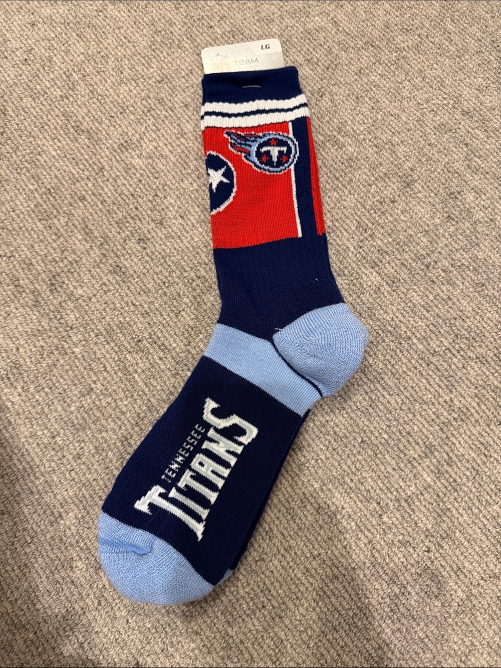 NFL Tennessee Titans Navy, Red & Light Blue Crew Socks- Size Large